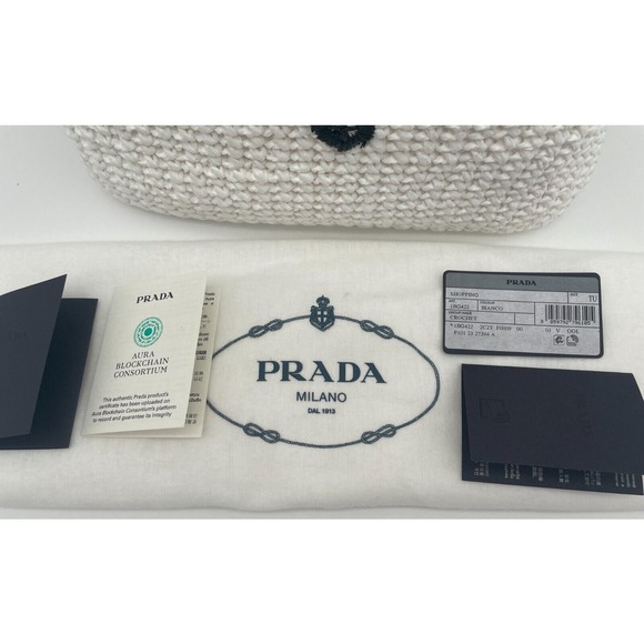 BRAND NEW PRADA RAFFIA CROCHET SMALL VACATION WHITE TOTE BAG AUTHENTIC! - Picture 12 of 14
